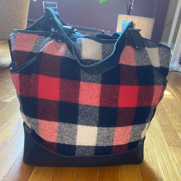 LL Bean Buffalo Plaid with Black Leather Trim Shoulder Bag Signature Collection - Picture 8 of 12